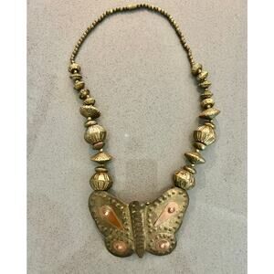 Hand Made Vintage Brass and Copper Boho Brutalist Butterfly Necklace